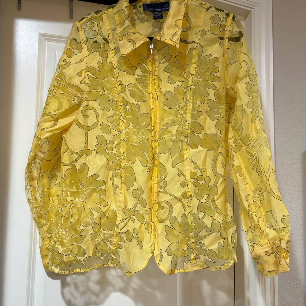 Susan Graver Floral Yellow Sheer Jacket